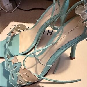 Banana Republic Aqua Blue Floral Cutout Lace-Up Heels